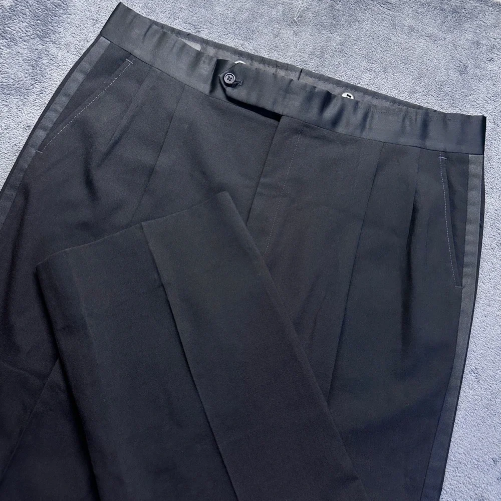 Vintage Burberry Wool Tuxedo Pants Satin Black Stripe Pleated Formal 40x29
